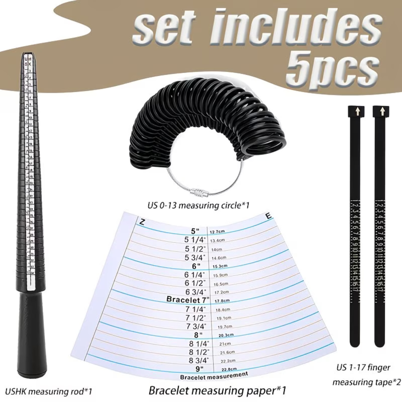 Ring Size Gauges Set Measuring Ring with Mandrel Sizer Finger Sizing HO