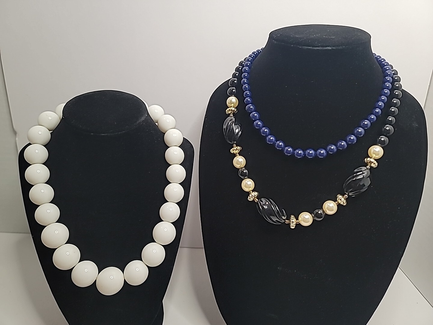 Lot of 3 Beaded Necklaces in Colors Blue, Black, And White – See Description