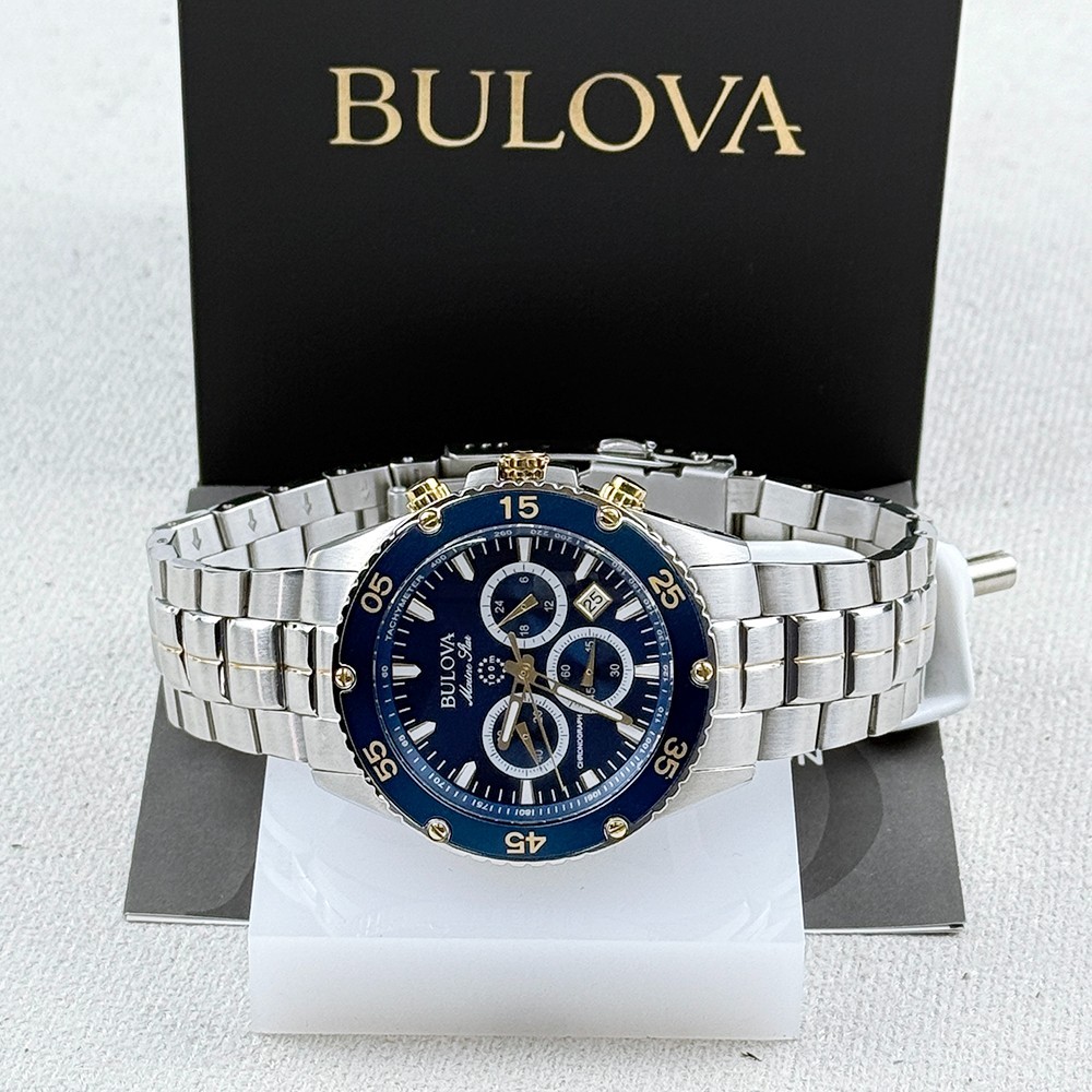 Bulova Men’s Marine Star 98B400 Chronograph Blue Dial Steel Quartz Watch 41.5mm