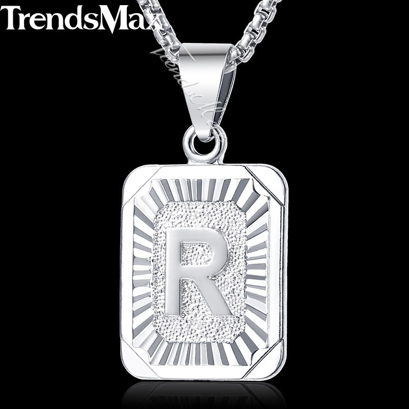 Silver 26 Letters Charm Pendant Necklace White Gold Plated Stainless Steel Chain
