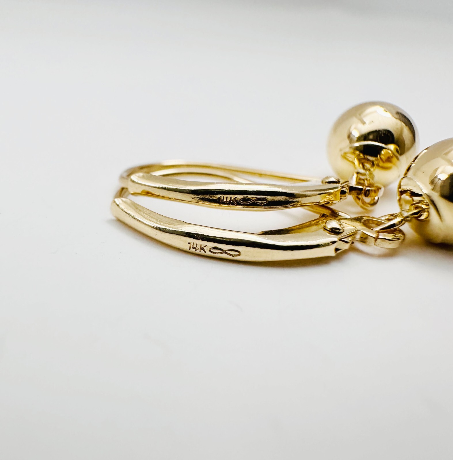 14K Solid Yellow Gold 6mm Ball Bead Drop/Dangle Leverback Earrings 23mm .90″