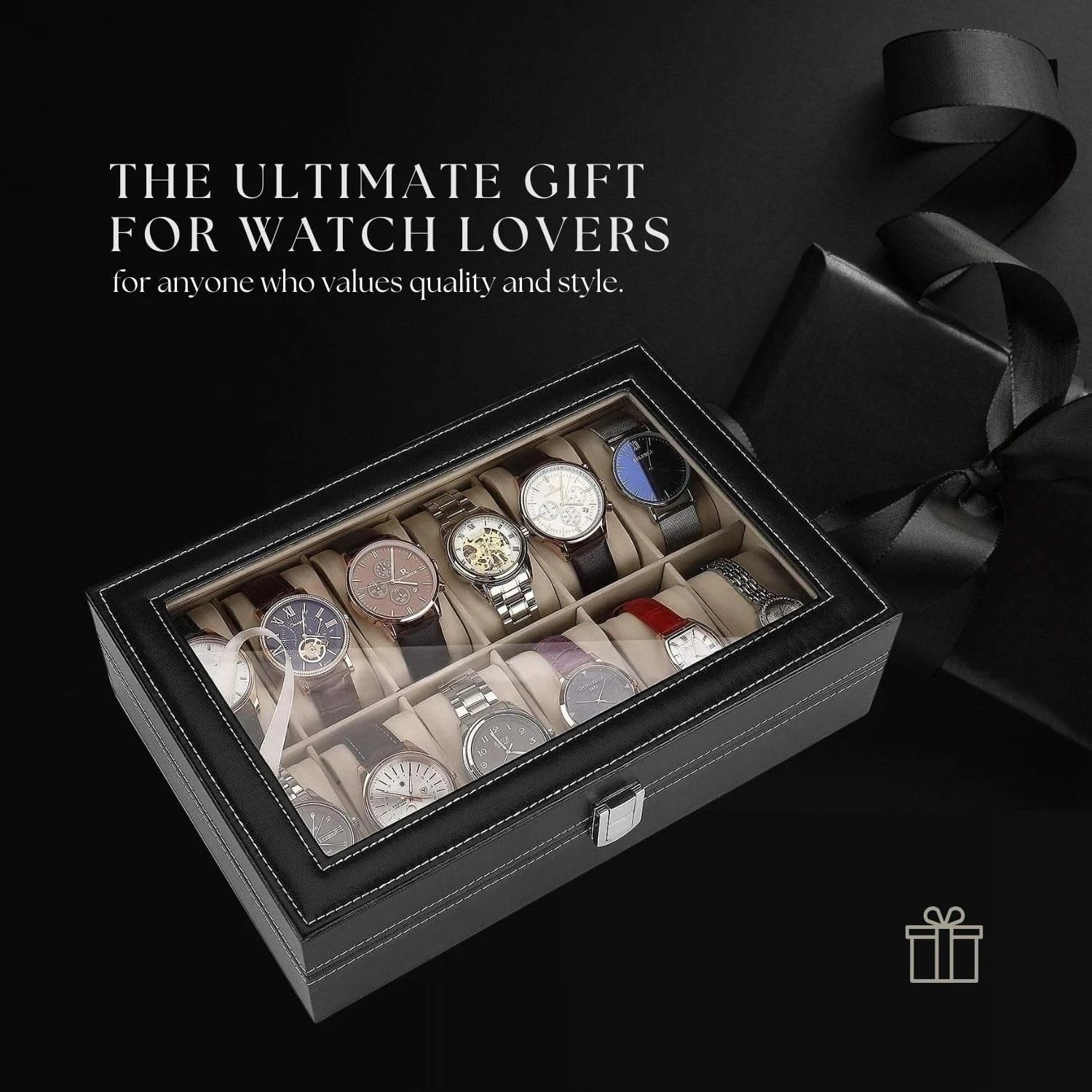 12 Slots PU Leather Wrist Watch Display Box Storage Holder Organizer Case A++