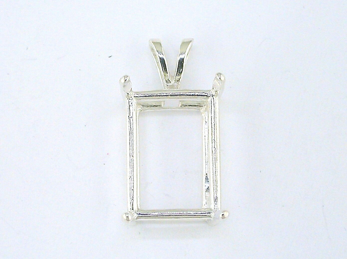 Emerald Cut 4 Prong Deep Pendant Setting Sterling Silver