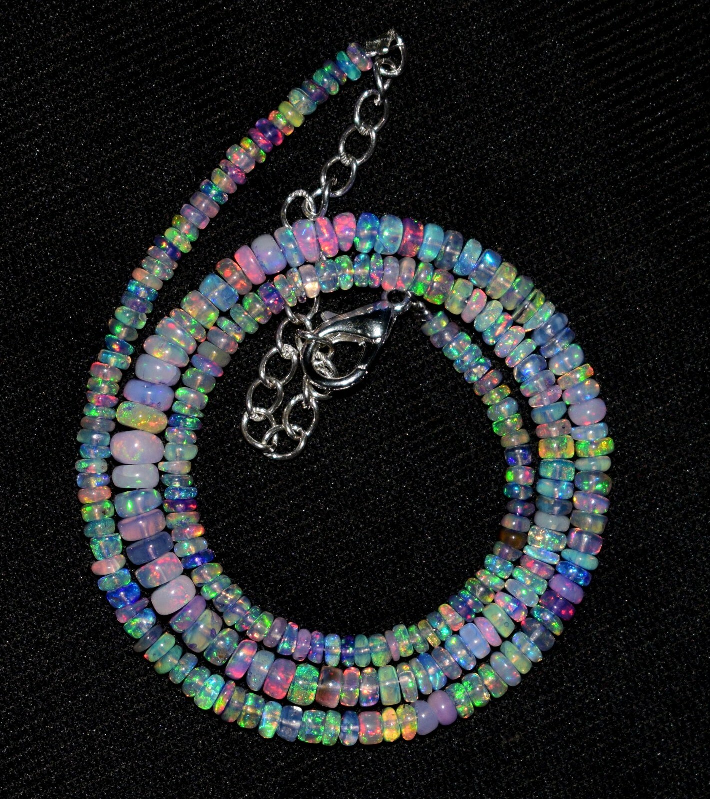 16″Natural Ethiopian Opal Wello Fire Opal Gemstone Bead Necklace 02