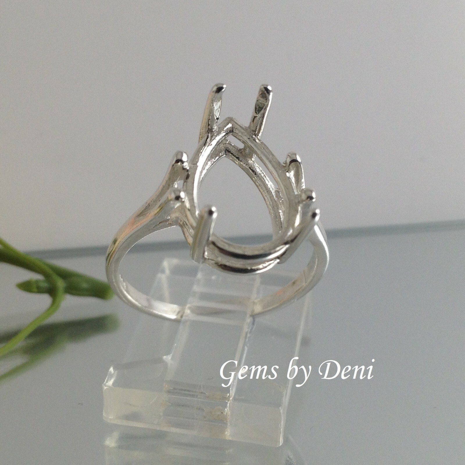 (7×5-20x15mm) Pear Wire Mount Sterling Silver Pre-Notched Ring Setting Size 5-9