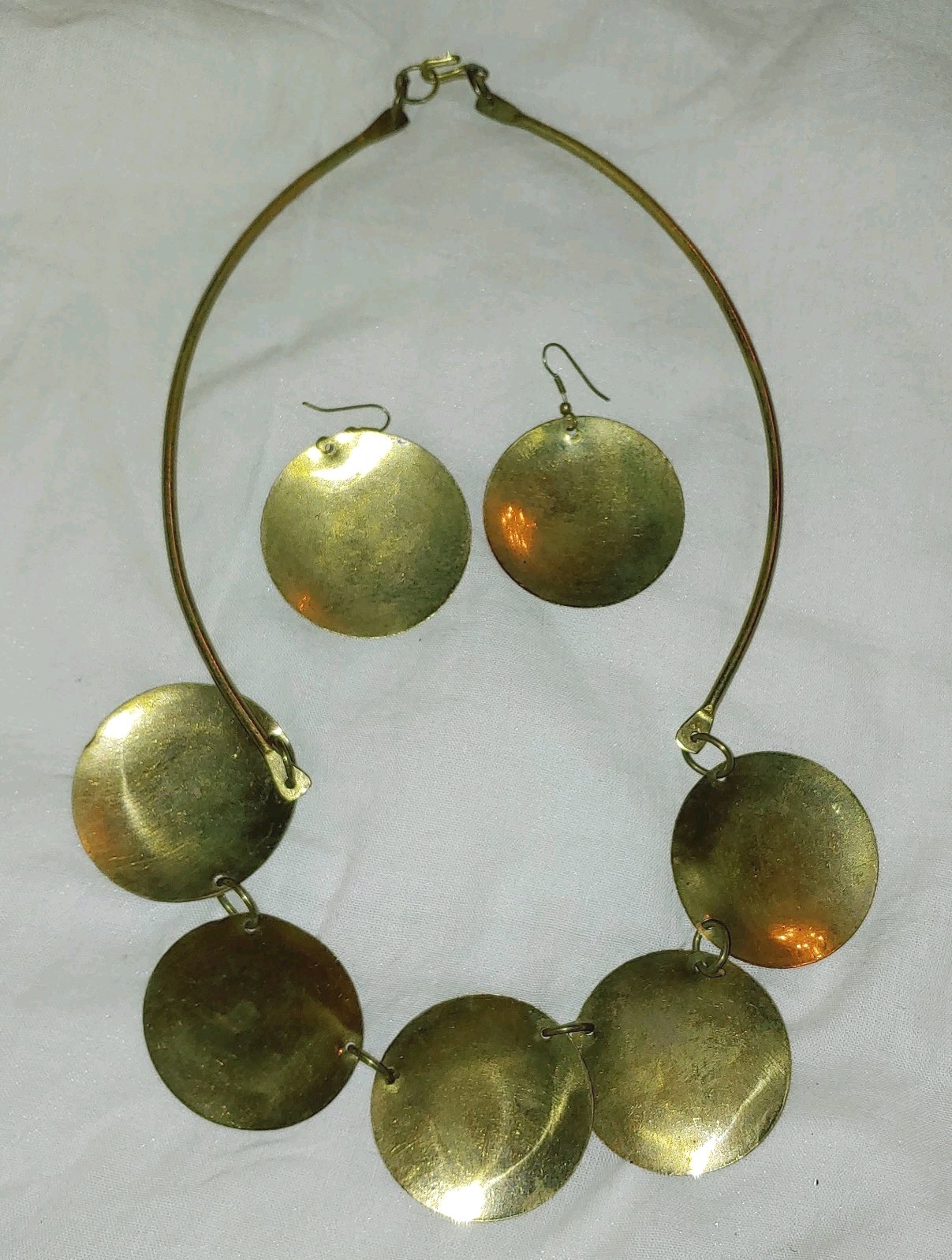 Hand Made South Africa Metal Necklace Earrings Set 3pc Solid Brass Copper 16 In.