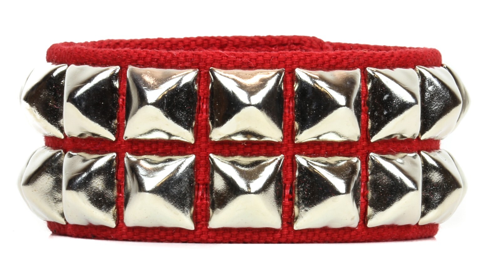 Studded Bracelet 2 Row Black or Red Canvas Punk Goth Style Snapped, Made in USA