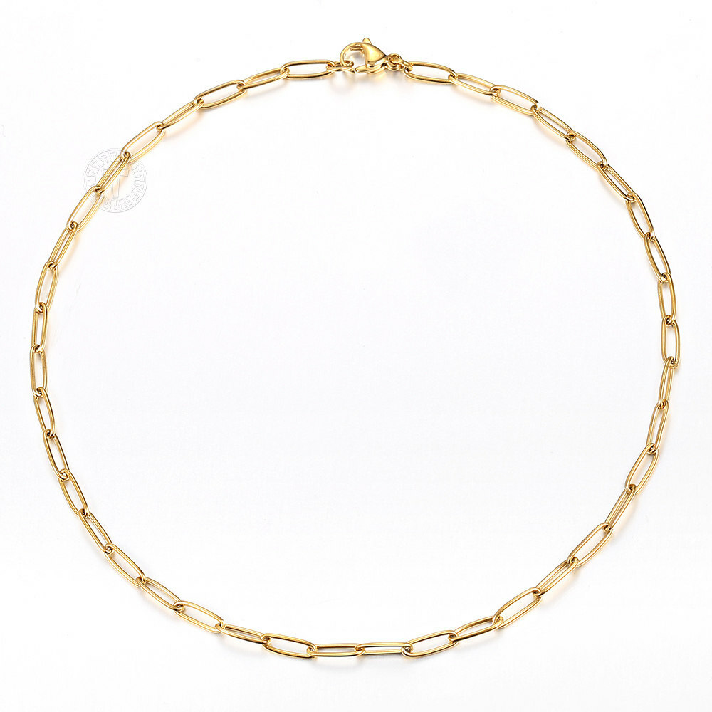 4mm Gold Plated Stainless Steel Paperclip Cable Chain Necklace Choker 16/18/20″