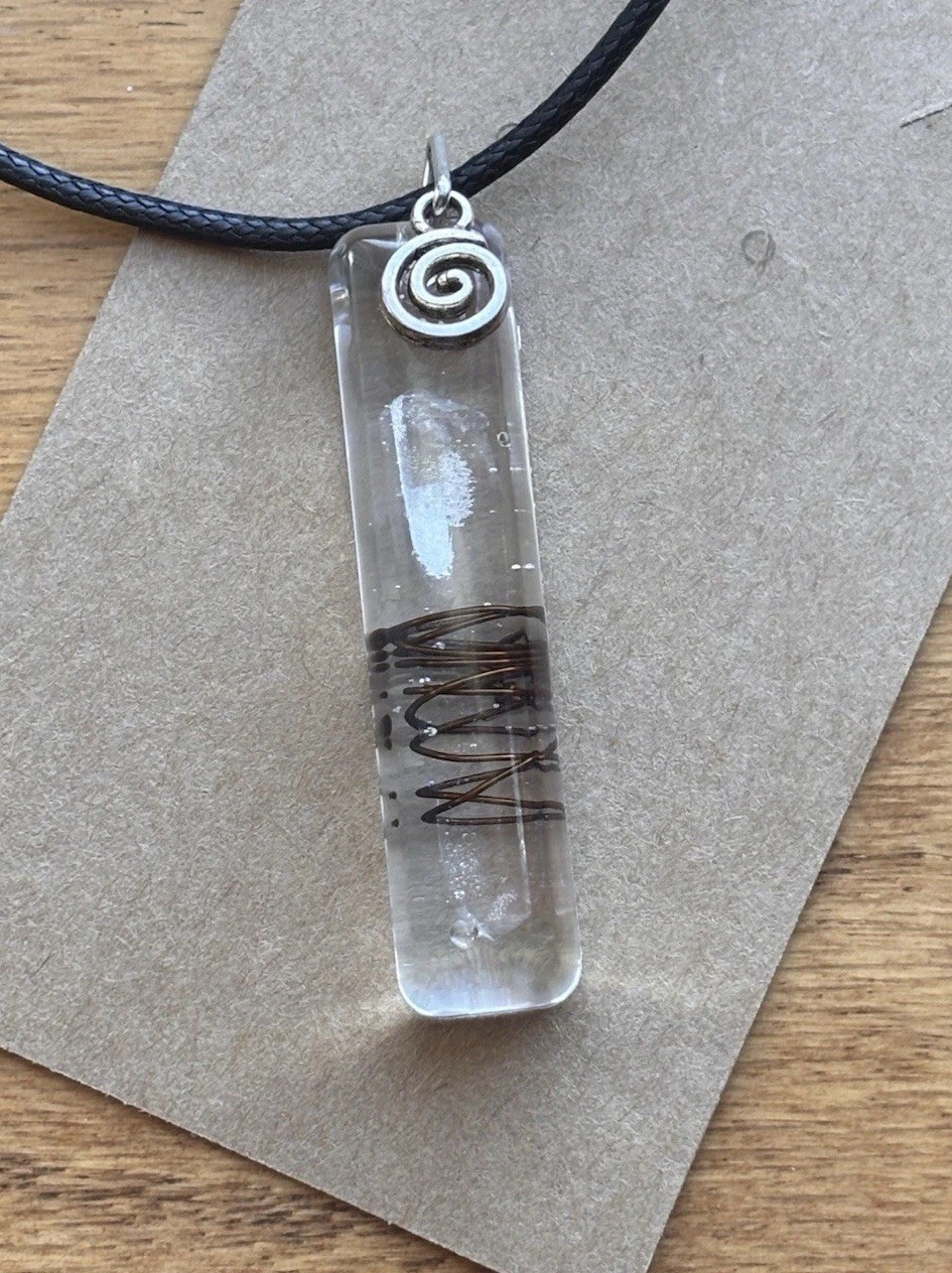 Wire Wrapped Clear Quartz Bar Necklace Crystal Pendant Moon-Charged Stone