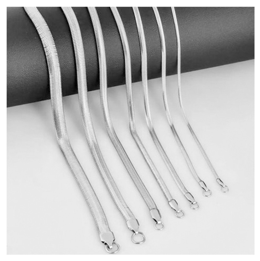 Stainless Steel Silver Flat Snake Herringbone Chain Necklace Women Men 16-24”