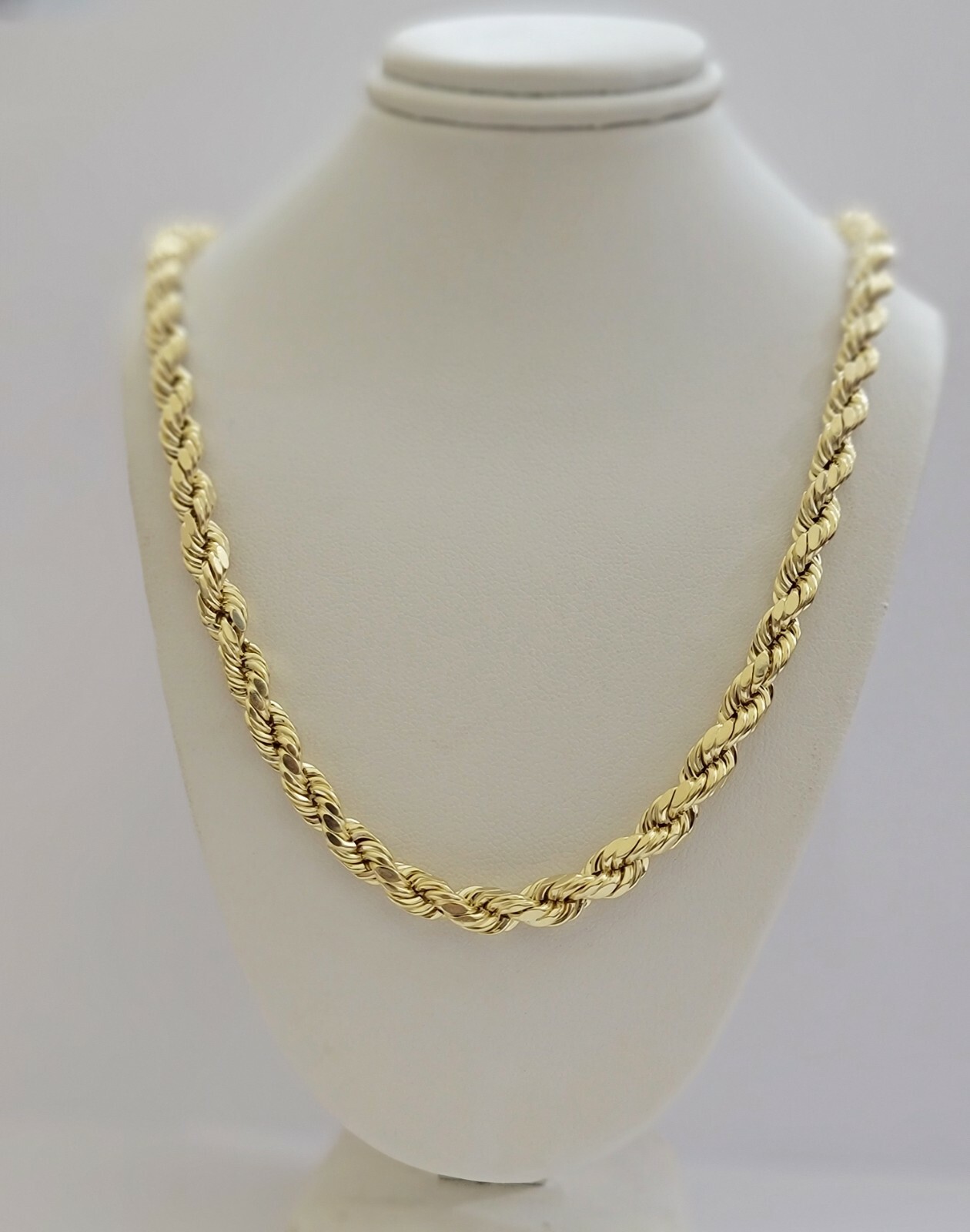 Real 10k Yellow Gold Rope Necklace 7mm Chain 18″-30″ Inch Diamond Cut, 10kt MENS