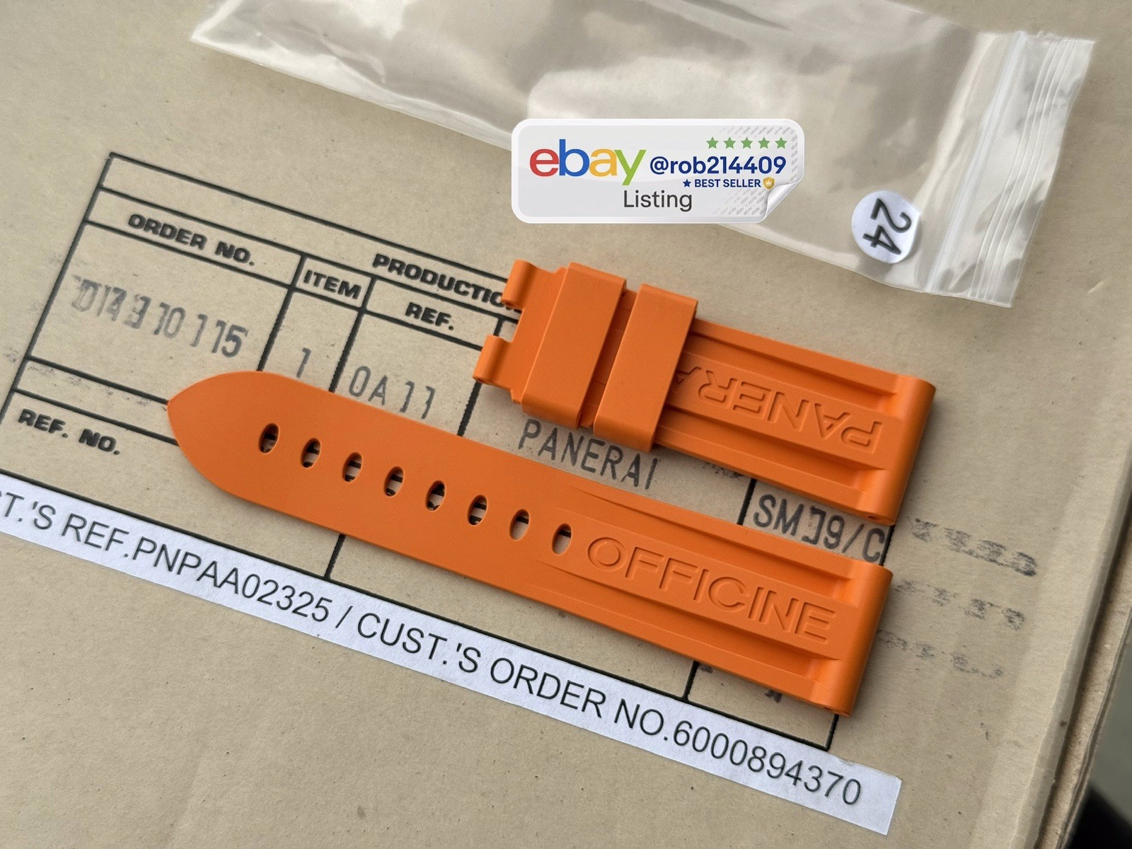 24MM Officine Panerai Orange Rubber Strap Wristwatch Band MXE0BSB0 24/22mm OEM