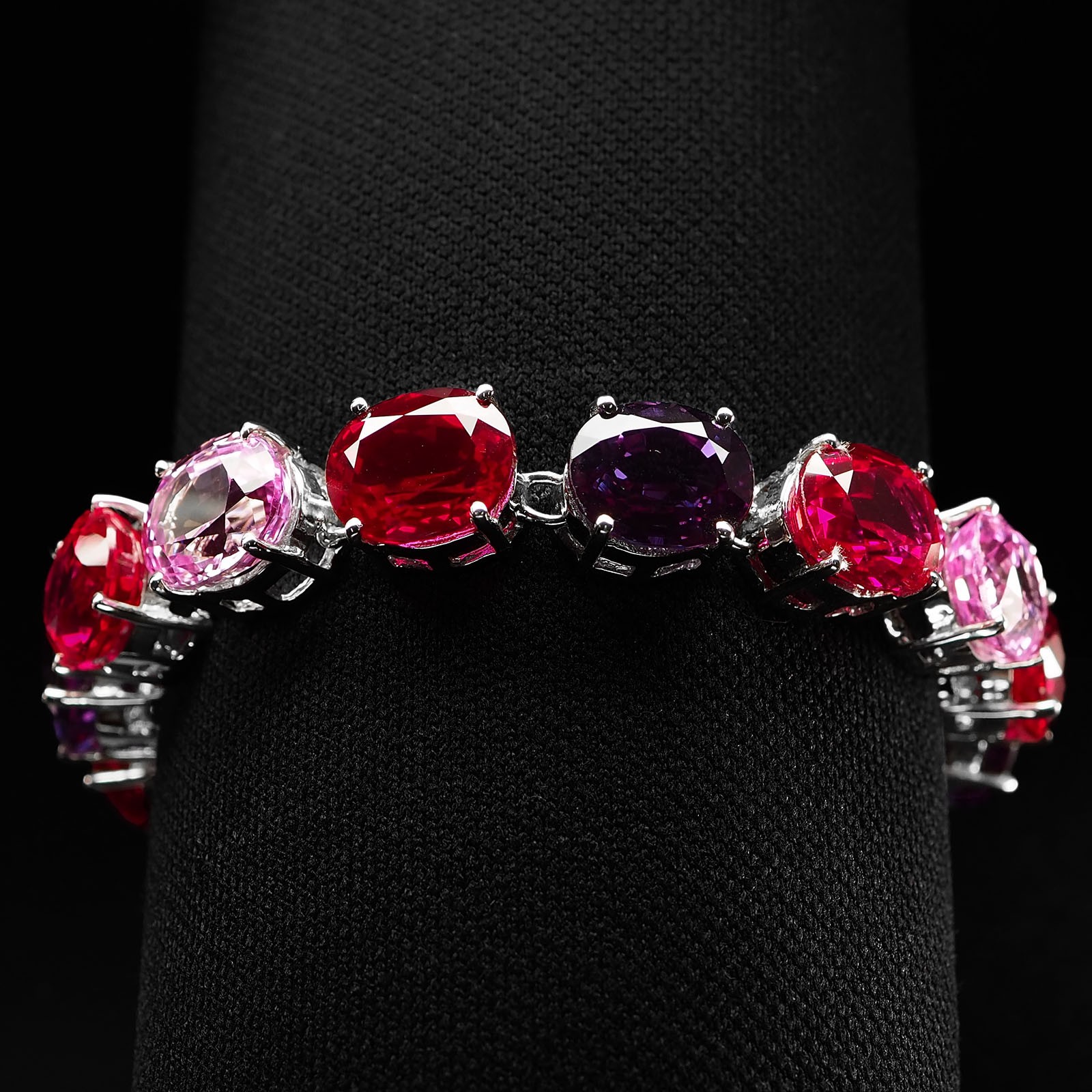Sapphire Rubellite Tourmaline 108.50Ct 925 Sterling Silver White Gold Bracelets