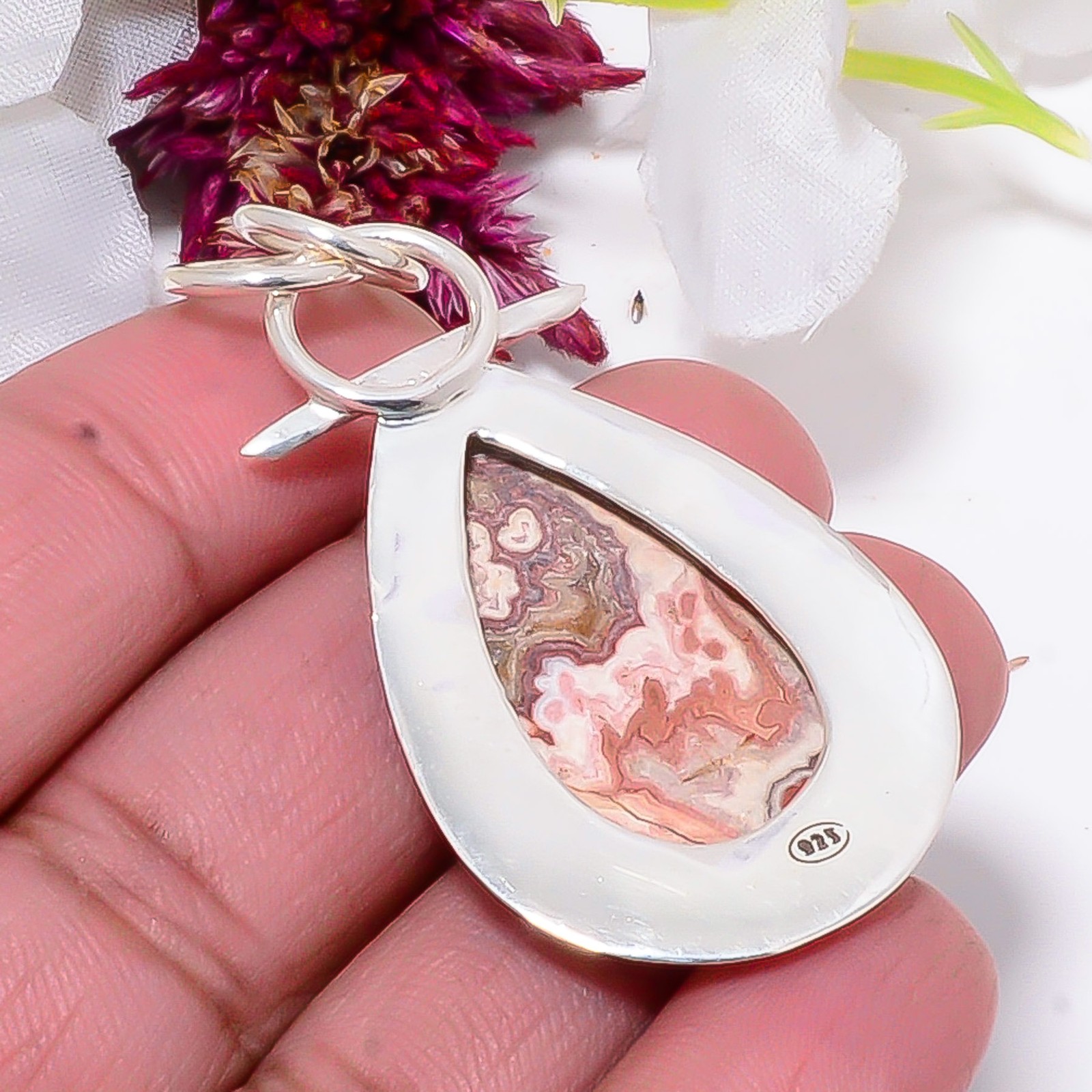 Rosetta Jasper – United State 925 Sterling Silver Two Tone Pendant 1.95″ sku23