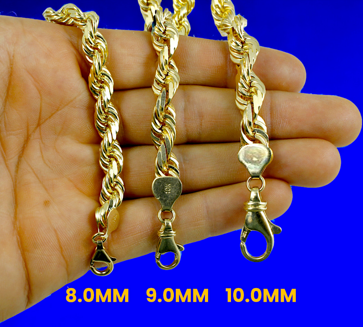 10K Yellow Gold SOLID Rope Necklace Bracelet Chain Diamond Cut 1mm-10mm 7″-30″