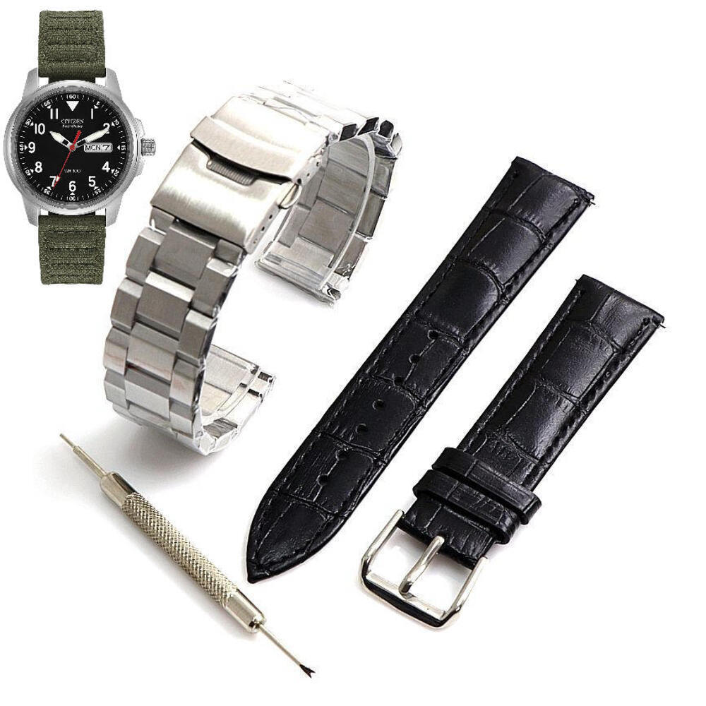 Steel Bracelet & Leather Replacement Watch Band E101-S006597 Citizen BM8180-03E