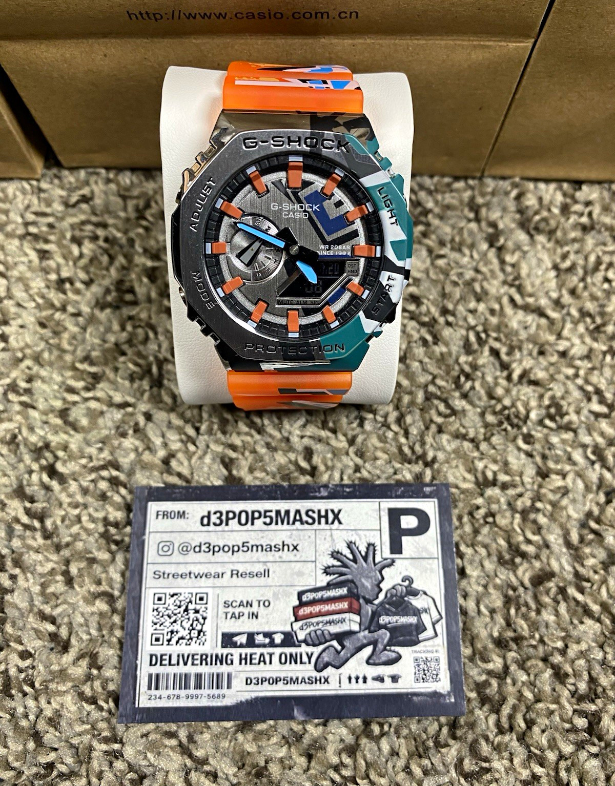 Casio G-SHOCK Analog & Digital Quartz Watch Orange Resin Strap 200m Box Papers