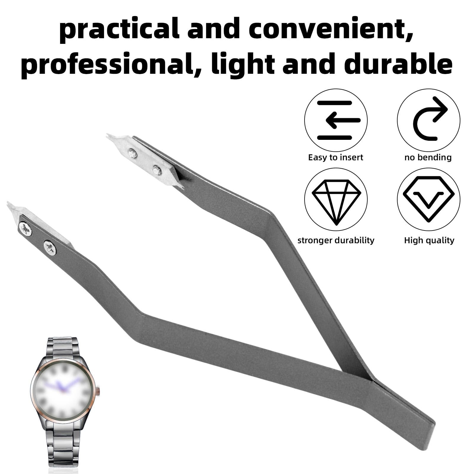 Penitue 7825 Watch Spring Bar Tweezers, Aluminum Alloy Pliers Gray