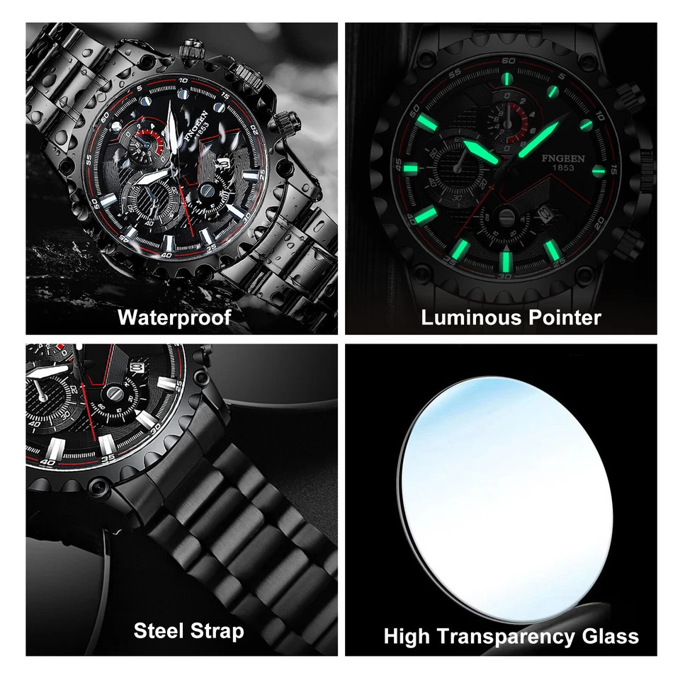 Waterproof Men’s Watch Classic Stainless Steel Quartz Luminous Luxury Wristwatch