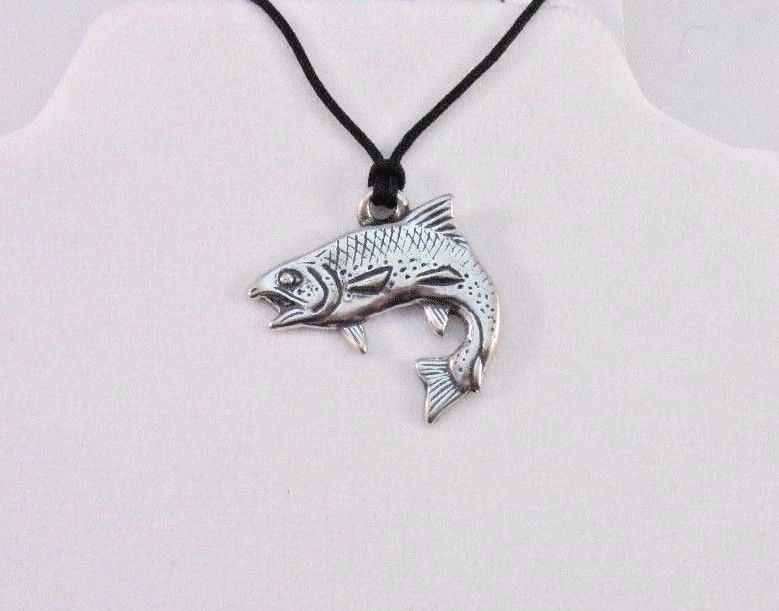 Trout Fish Pendant Lead free Safe Pewter 1.25″ Corded Made in USA Eco Smart