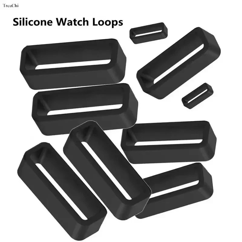 4PCS Silicone Watch Band Loop Holder Black Rubber Strap Ring 26mm