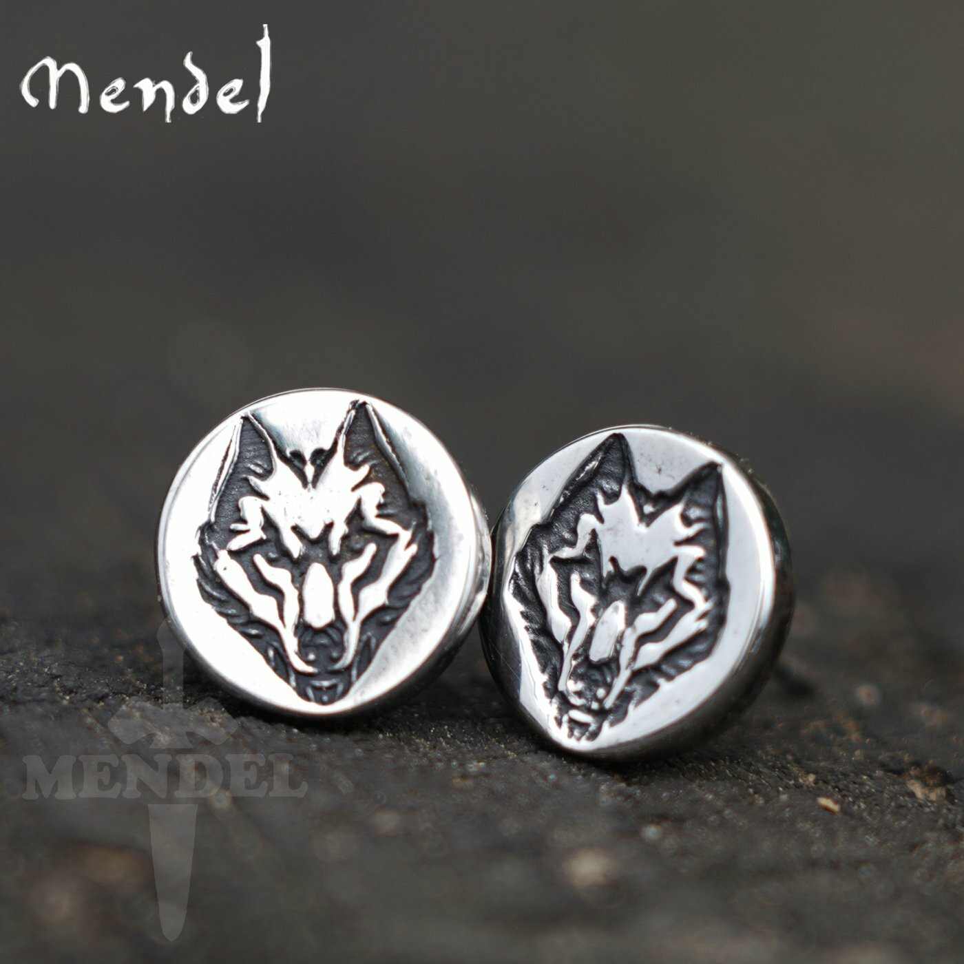 MENDEL Male Mens Viking Wolf Earring Stainless Steel Earrings For Men Women Set