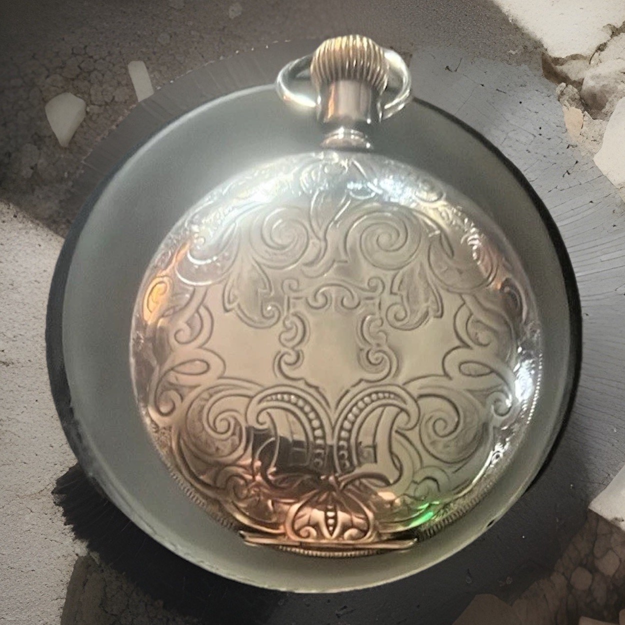 ANTIQUE ELGIN Sterling SILVER HUNTER POCKET WATCH + Stainless Steel Chain