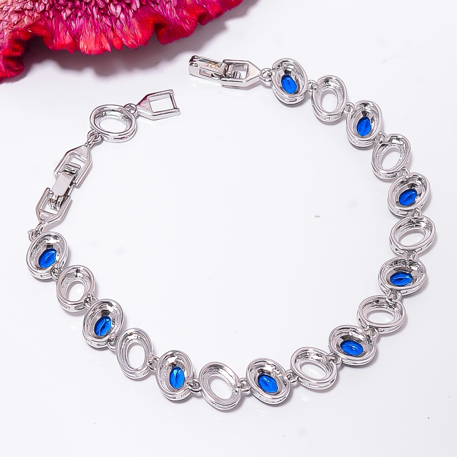Blue Sapphire – Simulated 925 Sterling Silver Adjustable Bracelet 7-8″ B130519