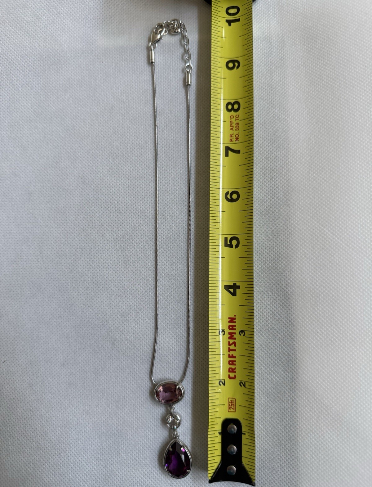 Brighton Silver Tone Snake Chain Necklace Purple Teardrop Crystal Pendant 18in