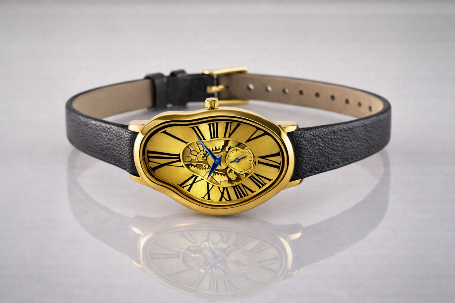 Men’s Abstract Melting Watch Asymmetric Wavy Fused Twisted Watch with Subdial