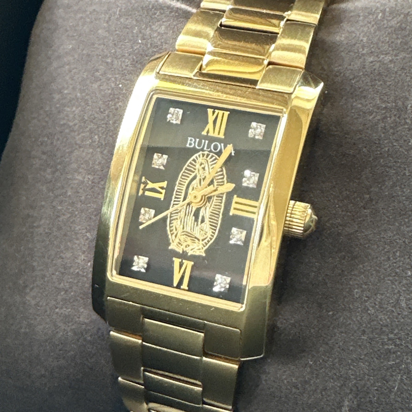 Bulova Diamond Women’s Gold Tone PVD Stainless Black Dial Quartz Watch 97P169