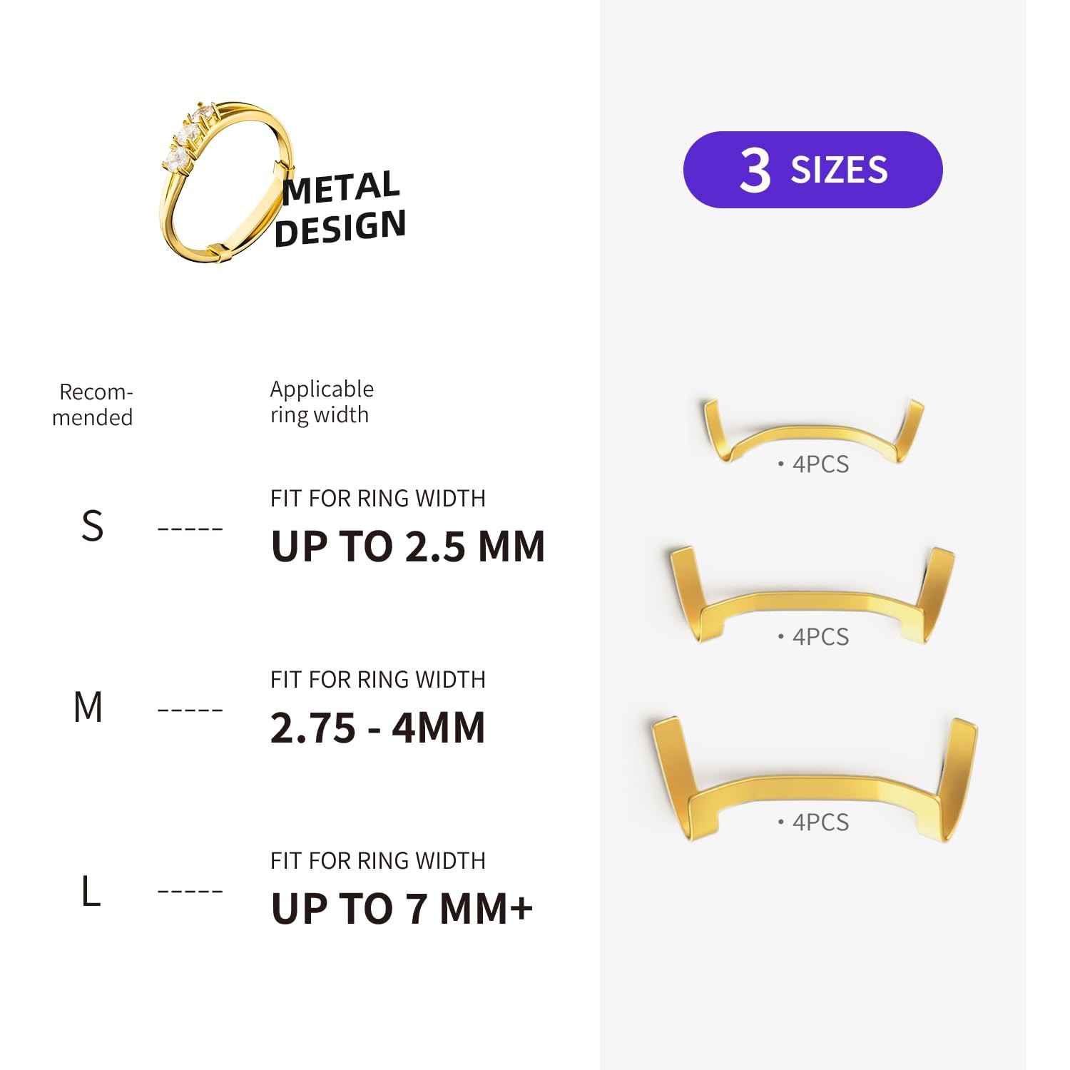 ELETIUO Filled Metal Ring Guard Set for Loose Rings, 12 Pack 3 Sizes