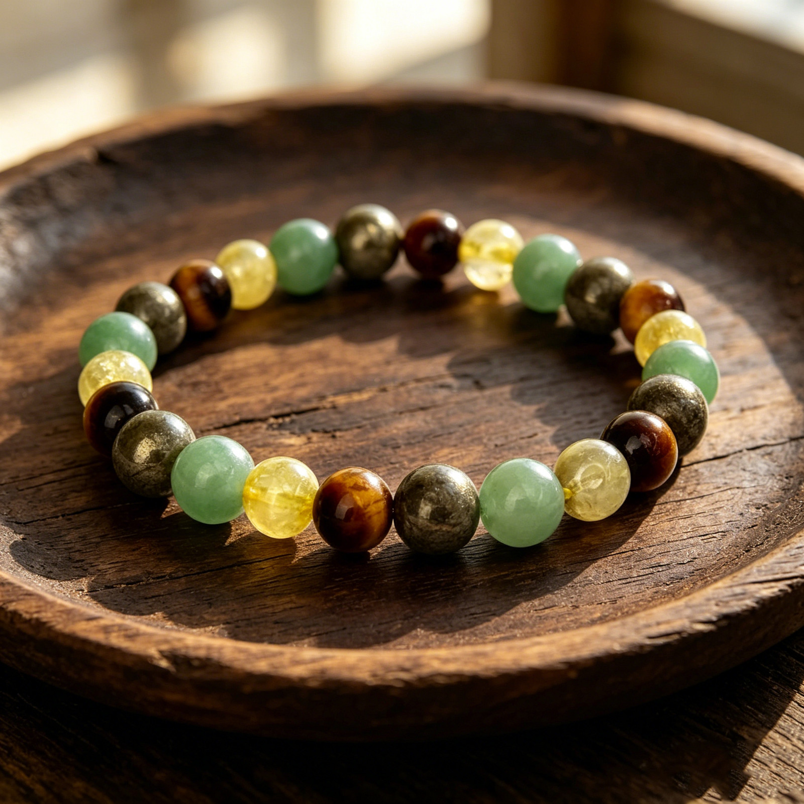 Abundance Success Bracelet Pyrite Tiger Eye Aventurine Citrine Wealth StretchAbu