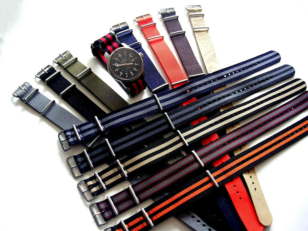 16mm Black NATO G10® nylon Military watch band bond stitch IW SUISSE 18 20 22 24