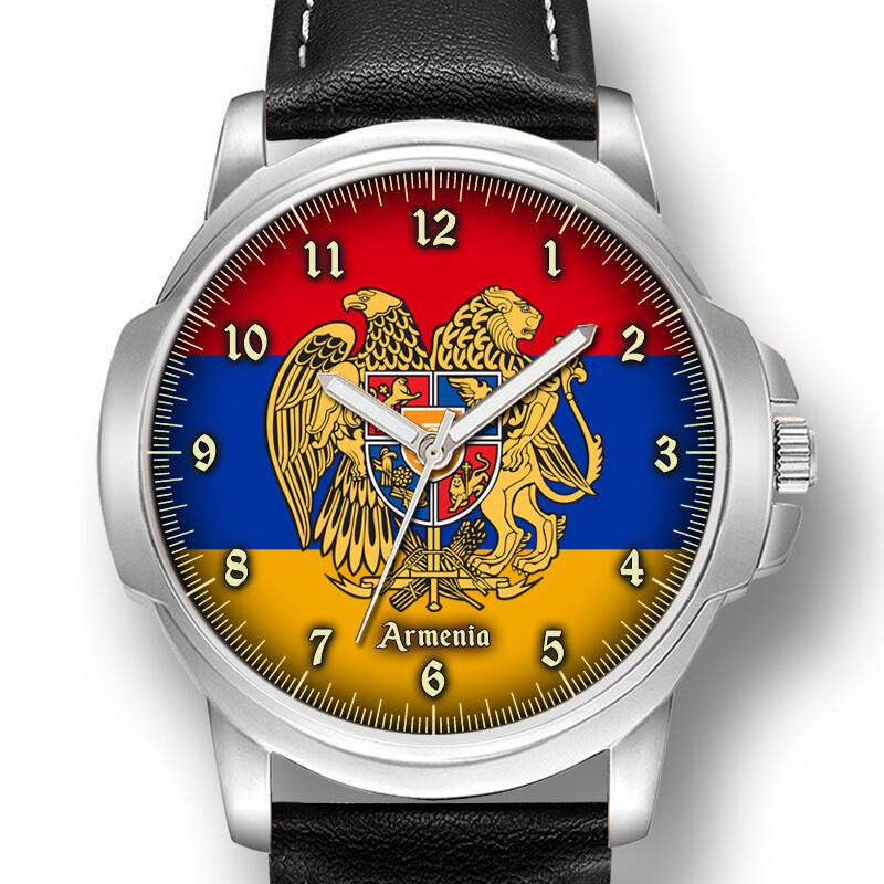 ARMENIA ARMENIAN FLAG EAGLE GENTS MEN’S WRIST WATCH BIRTHDAY GIFT ENGRAVING