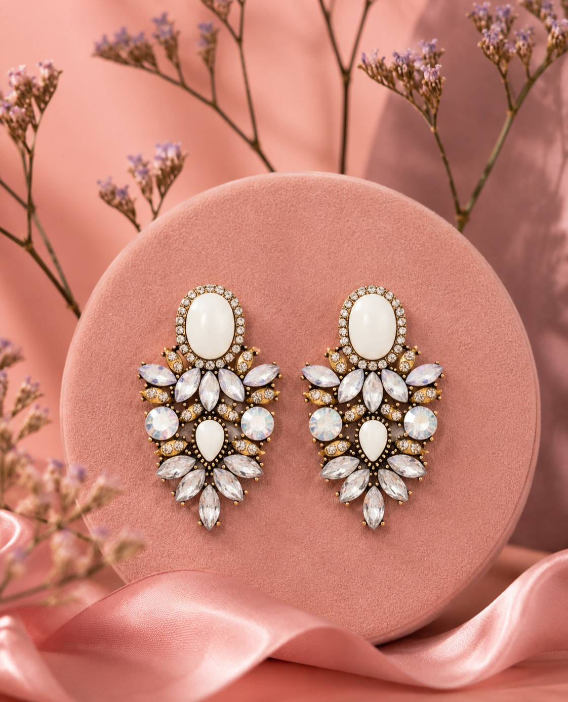 White Rhinestone Crystal Statement Earrings