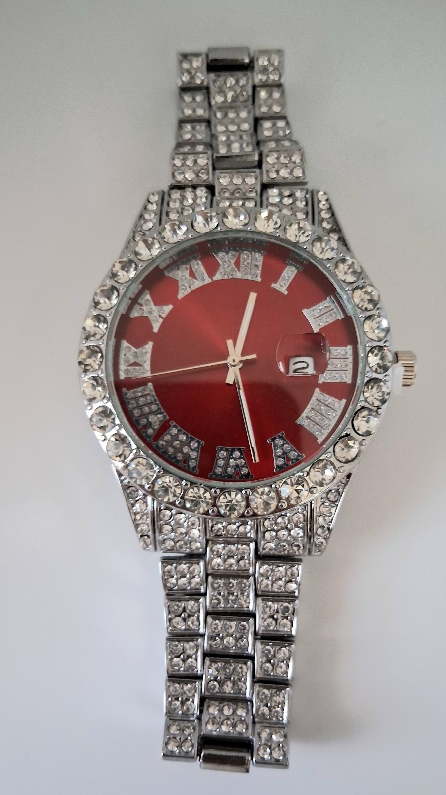 New Men’s Ruby Red Paved Fashion Date Watch