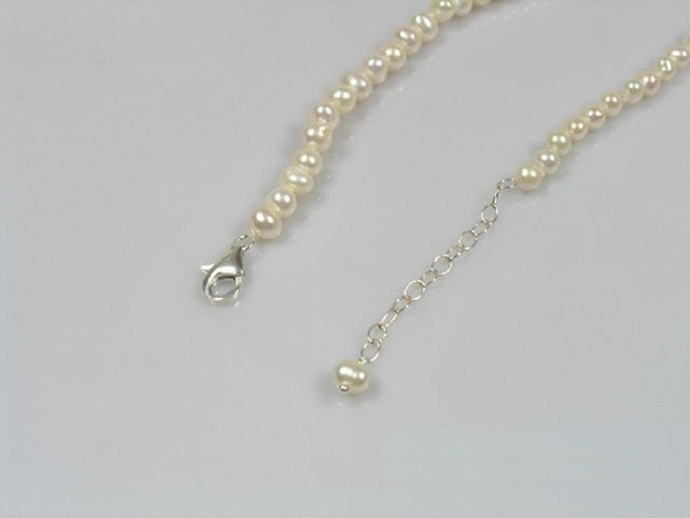 Cultured Freshwater White Seed Pearl & Sterling Silver 10″-12″ Ankle Bracelet