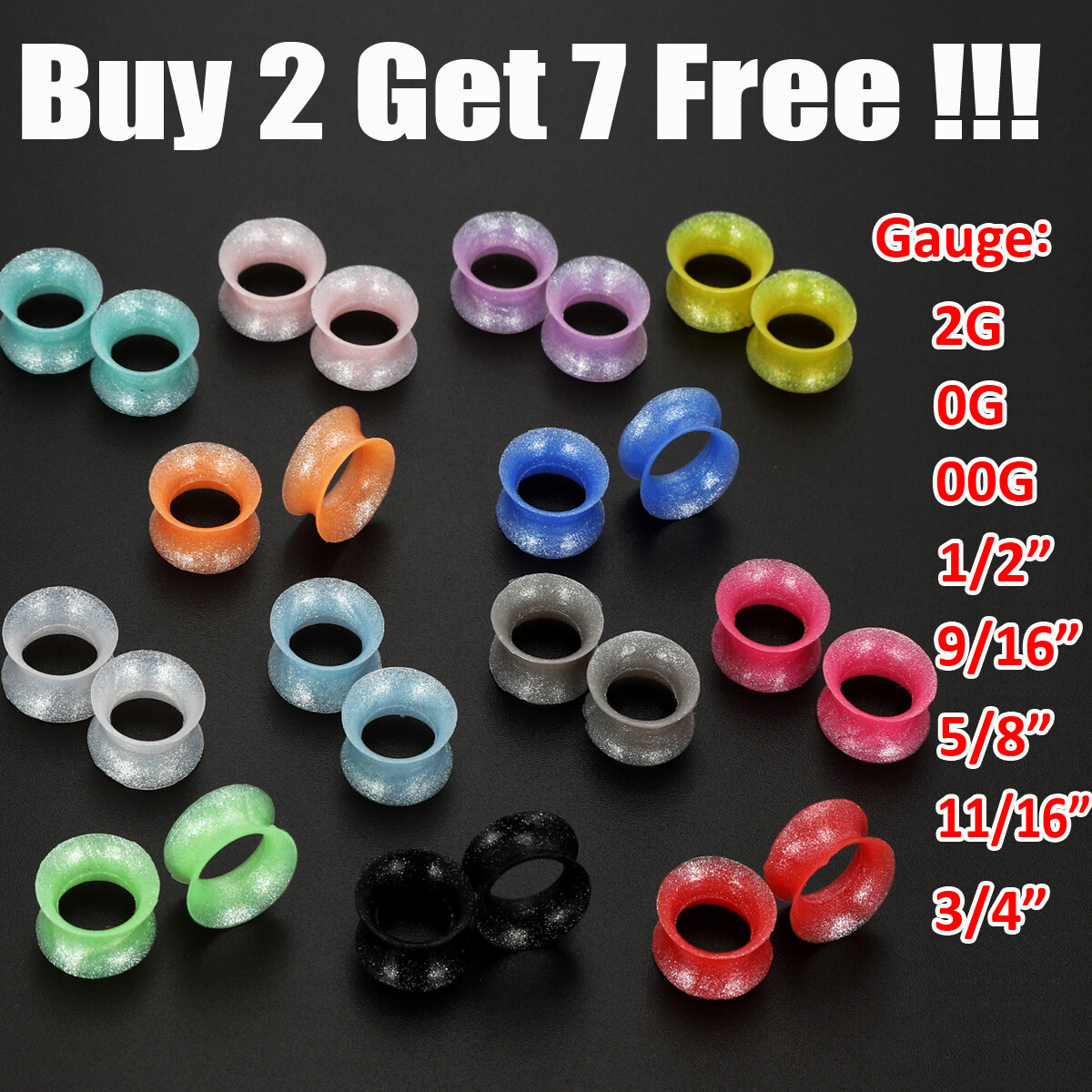 2PCS Soft Ear Gauges Thin Silicone Flesh Tunnels Plugs-Double Flared Earskins