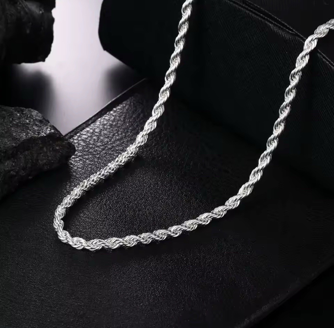925 Sterling Silver Rope Link Chain Necklace–Unisex, Stainless Steel, Plated