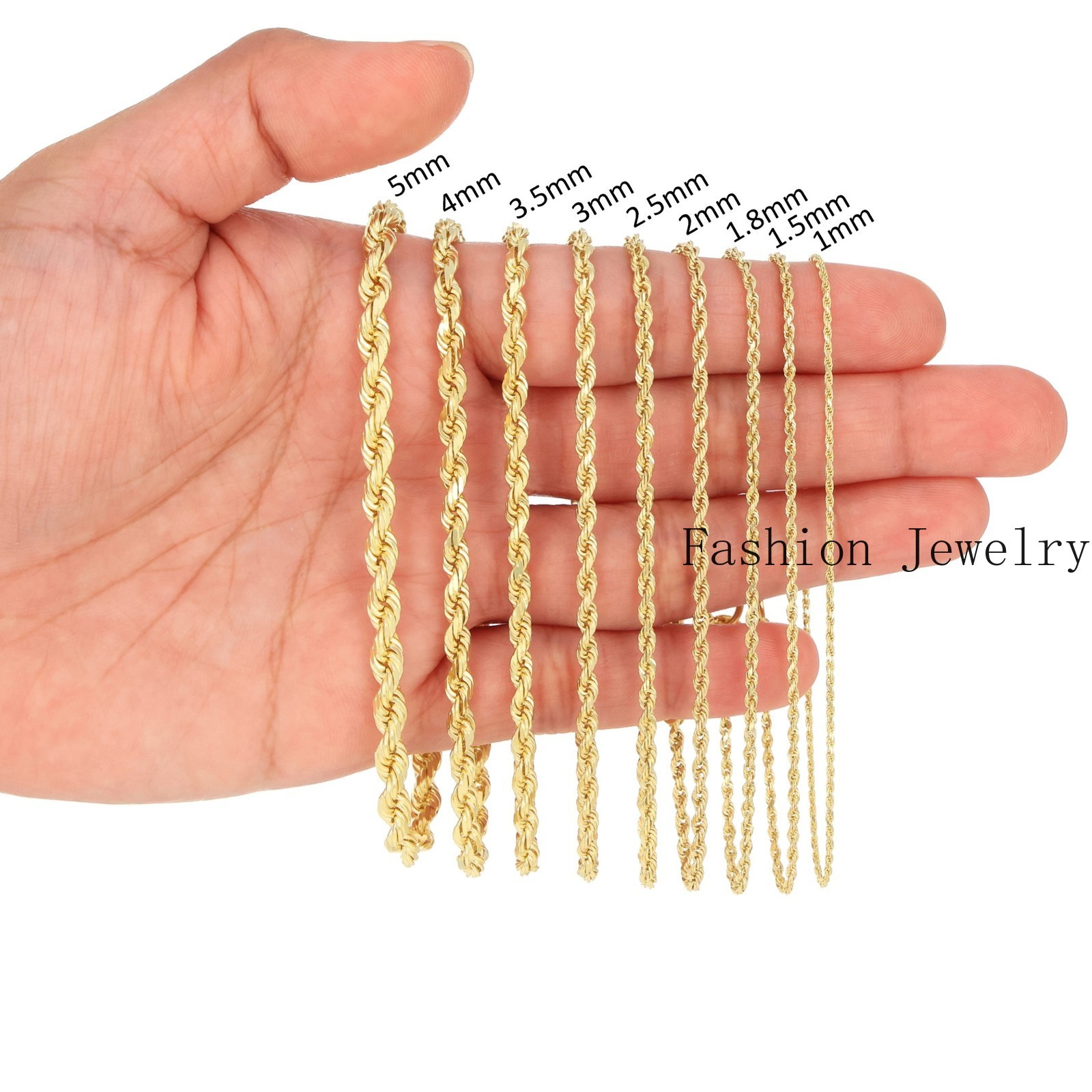 18K Yellow Gold Solid 2mm-6mm Rope Diamond Cut Chain Italian Necklace 16″- 30″