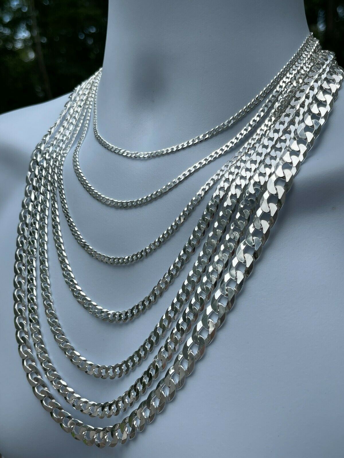 REAL Solid 925 Silver Flat Miami Curb Cuban Link Chain Necklace 3-11mm 16-30″