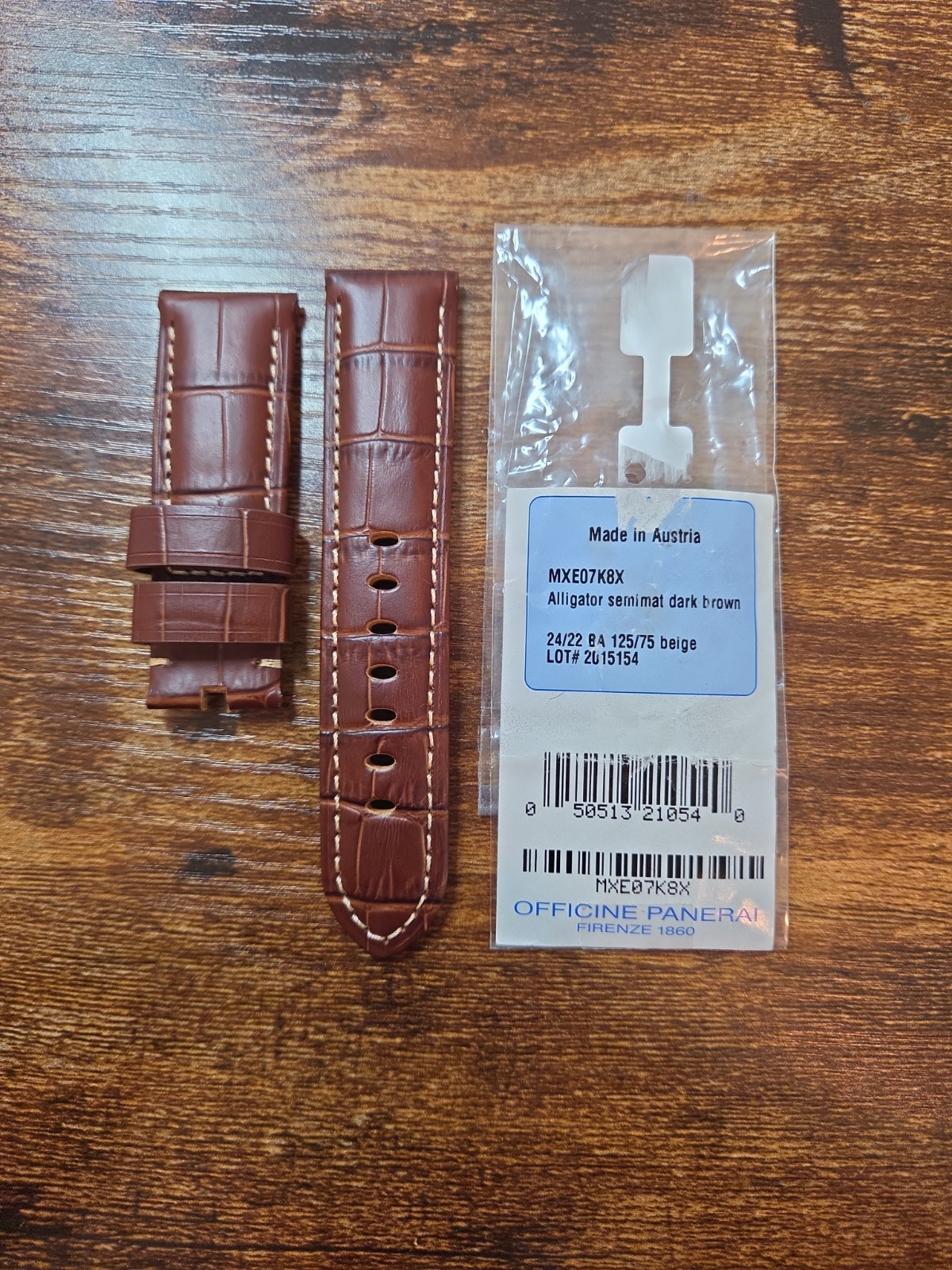 Original Panerai 24mm OEM Brown Alligator Watch Strap for 22mm Tang Buckle
