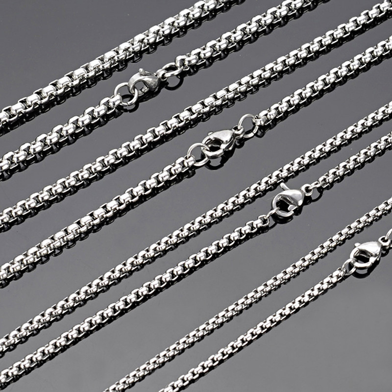 Round Box Chain Stainless Steel Necklace Silver Men Women 16″-32″ Deziloo