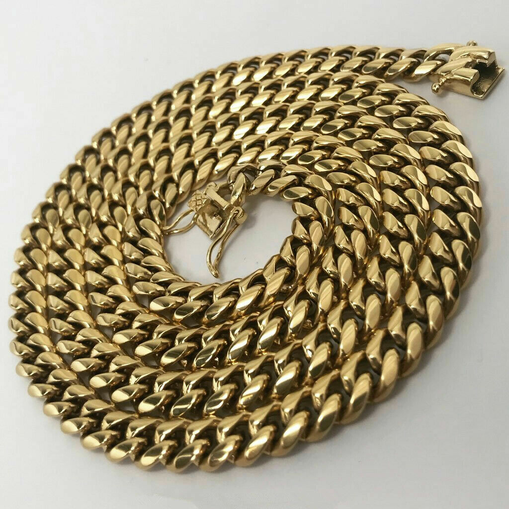 Men’s Miami Cuban Link Bracelet Chain 14K Gold Plated Stainless Steel Necklace