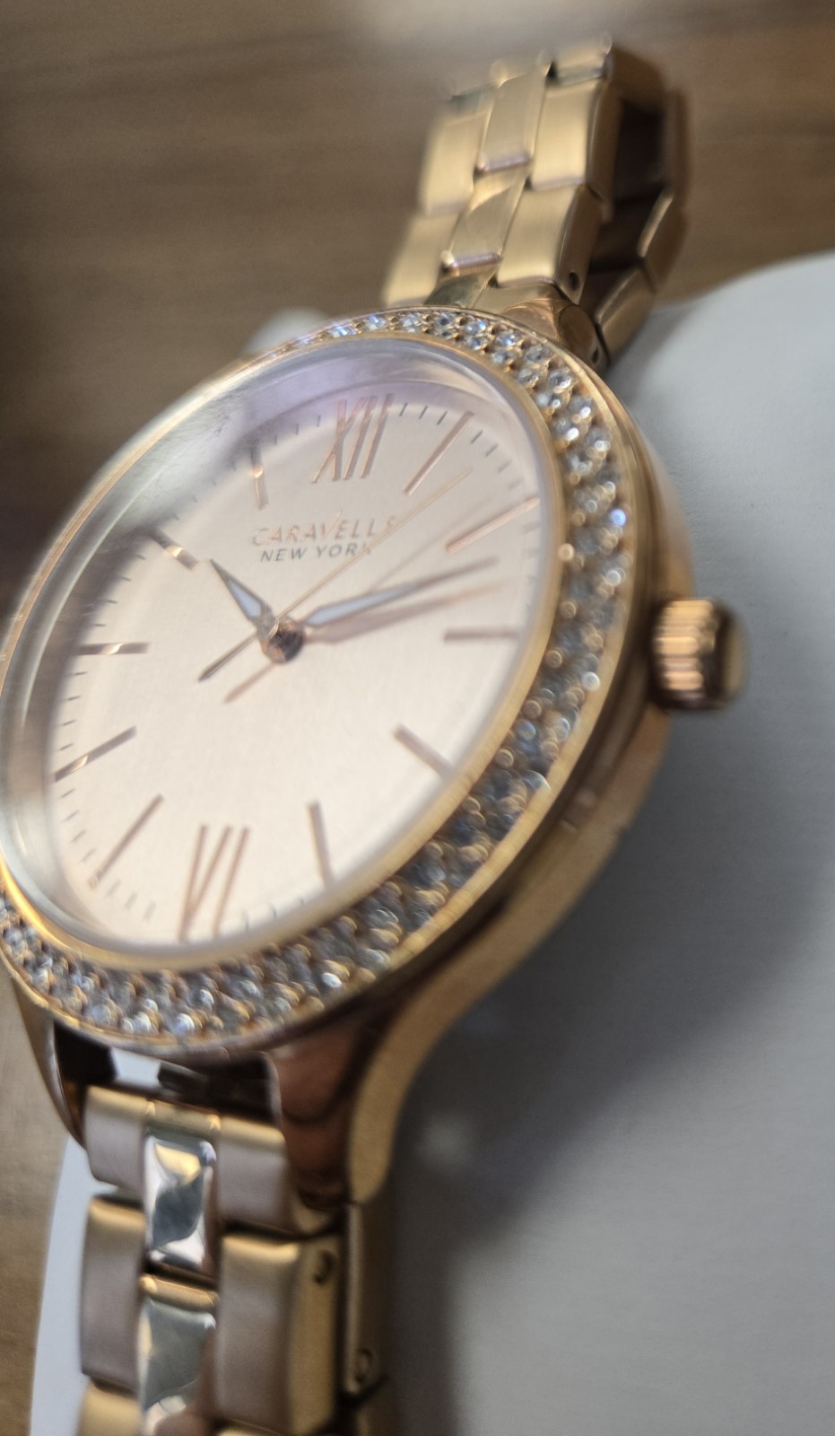 Caravelle New York Women’s 44L125 Rose Gold Crystal Analog Watch NIB