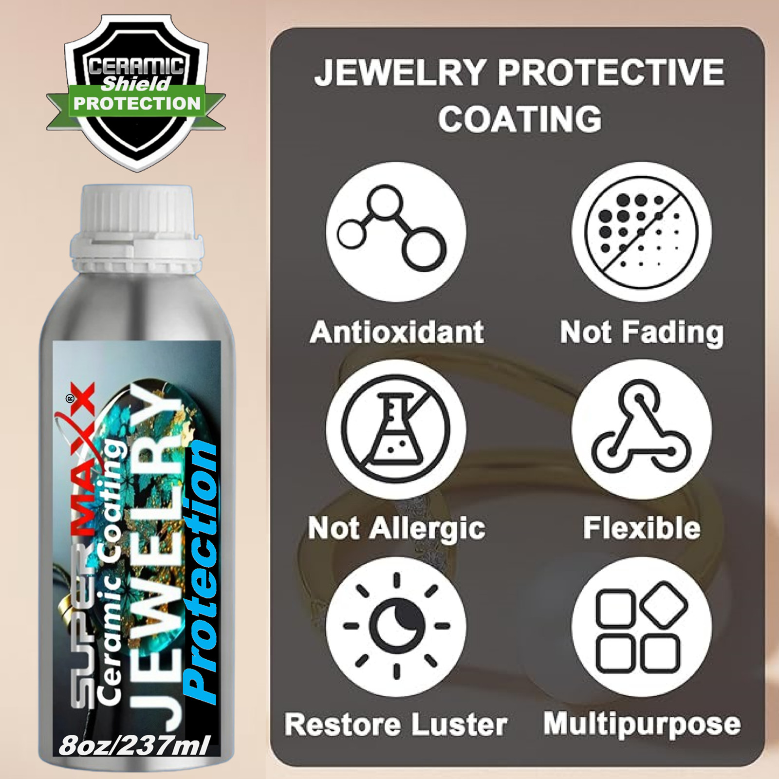 JEWELRY PROTECTIVE COATING FOR GOLD SILVER PLATINUM COPPER EPOXY GEM STONES -8OZ