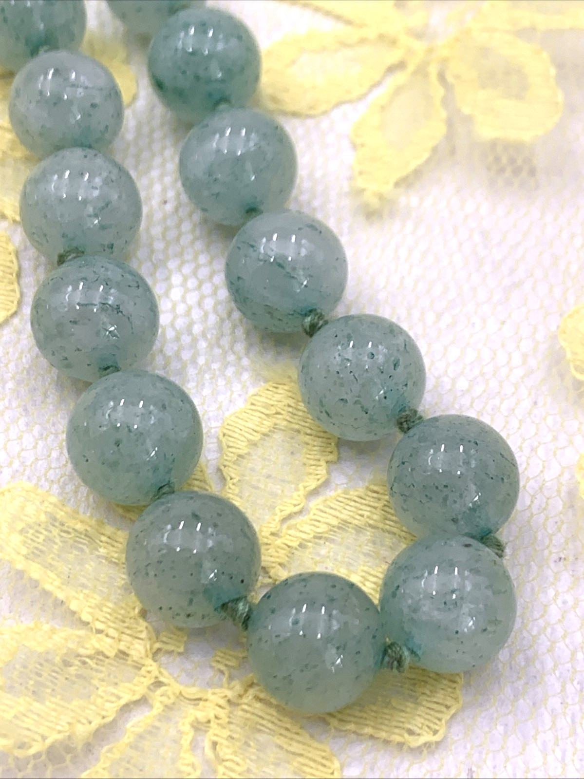 Green 10mm Aventurine Quartz Beaded Necklace Hand Knotted 10mm Round Strand 32″