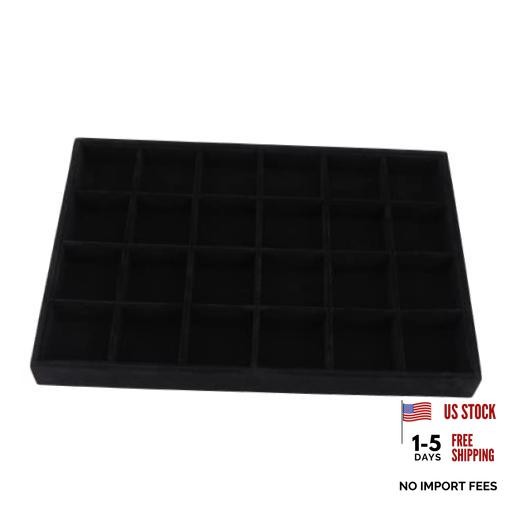 Large Velvet Jewelry Tray, Drawer Organizer for Jewelry in 24grid Black