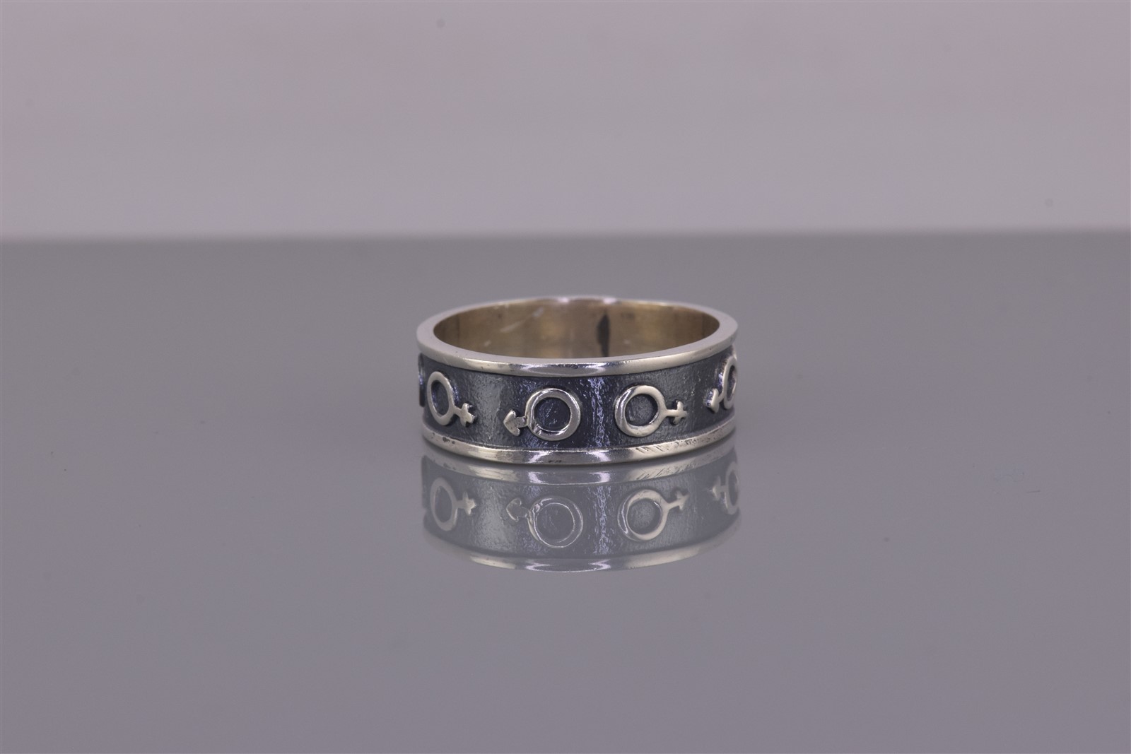 Sterling Silver 6.5mm Male & Female Sex Symbol Rimmed Band Ring Mex 925 Sz: 8